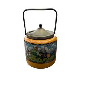 Antique large biscuit jar English scenery